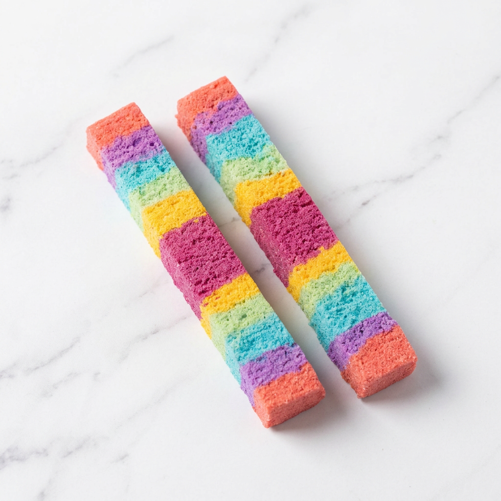 Rainbow bath bars styled on light marble