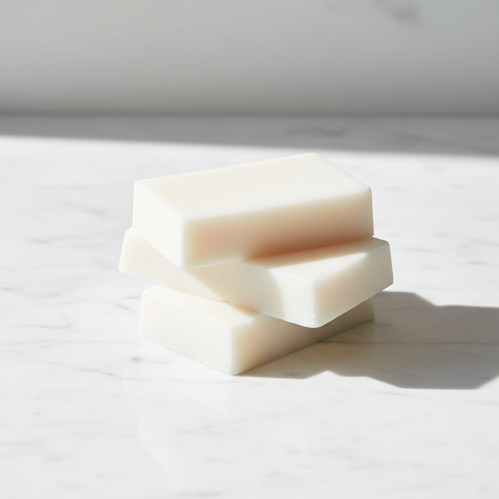 Solid white wax blocks on marble