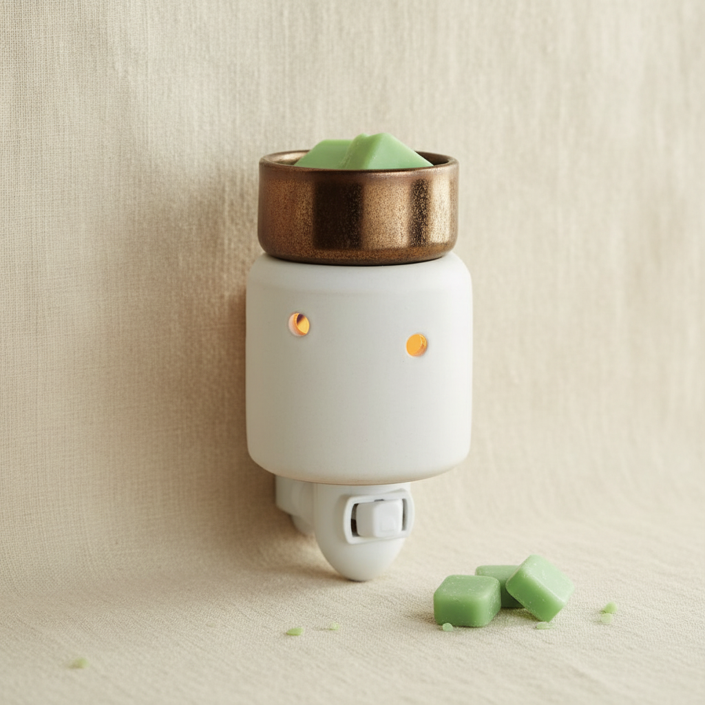 White Ceramic Bronze Dish Plug-In Warmer