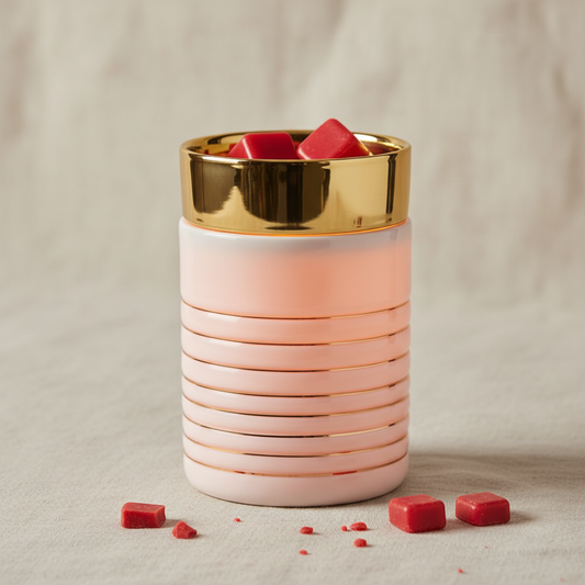Blush Gold Ribbed Wax Warmer - Linen