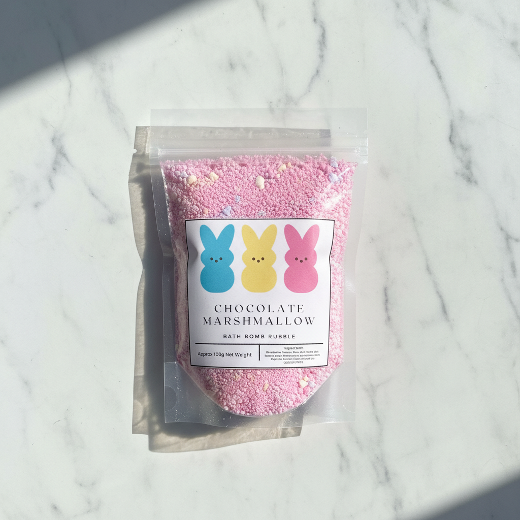 Chocolate Marshmallow pouch with preserved contents