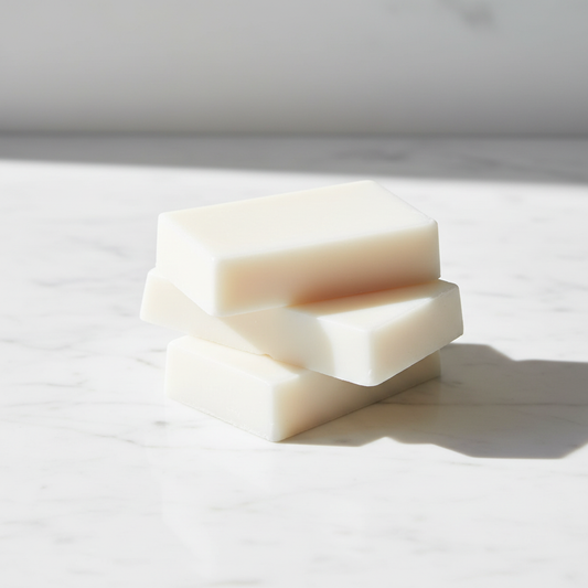 Solid white wax blocks on marble