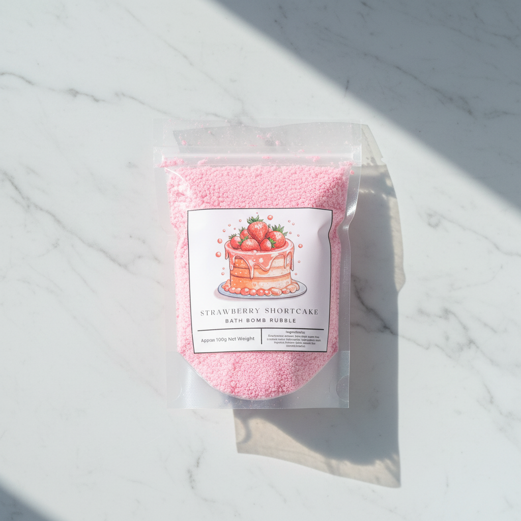 Strawberry Shortcake pouch with preserved contents