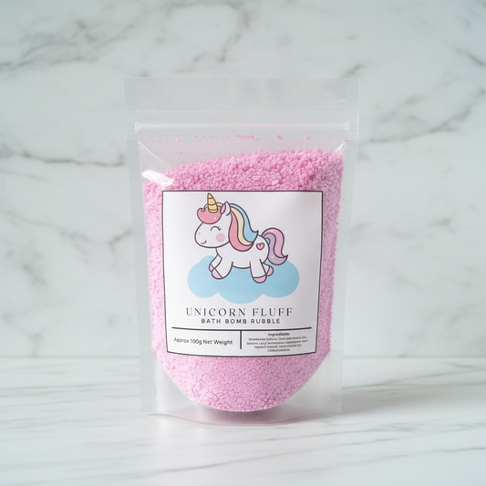Unicorn Fluff pouch with preserved contents