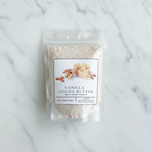 Vanilla and Cocoa Butter pouch with preserved contents