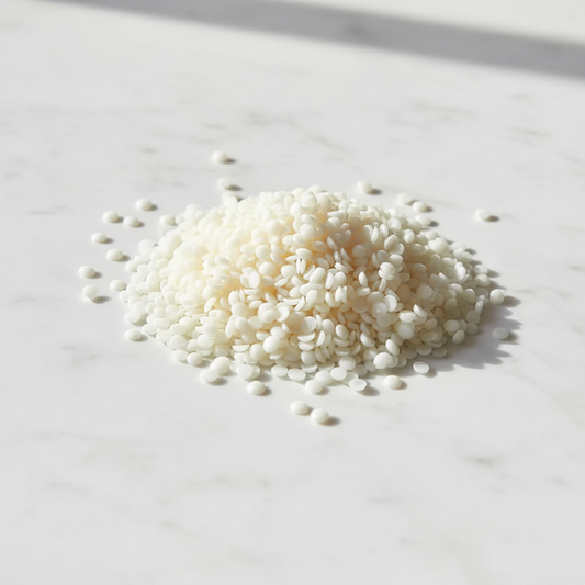 White wax pellets on marble